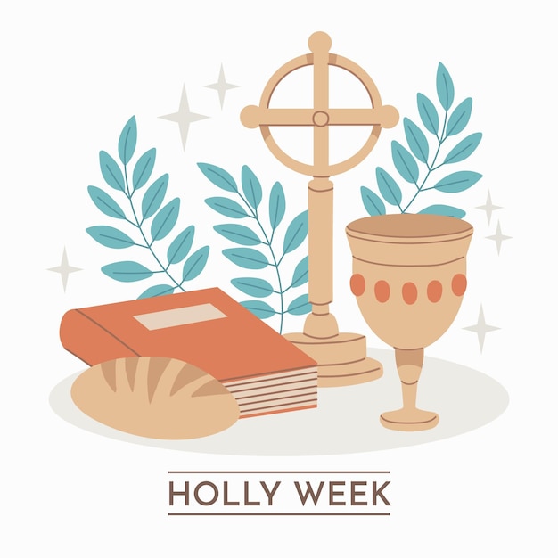 無料ベクター 十字架とパンと手描きの聖週間のイラスト