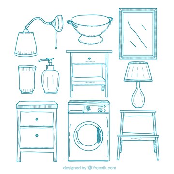 Sketch Items Home Graphic Drawing Furniture Stock Vector (Royalty Free)  723076024