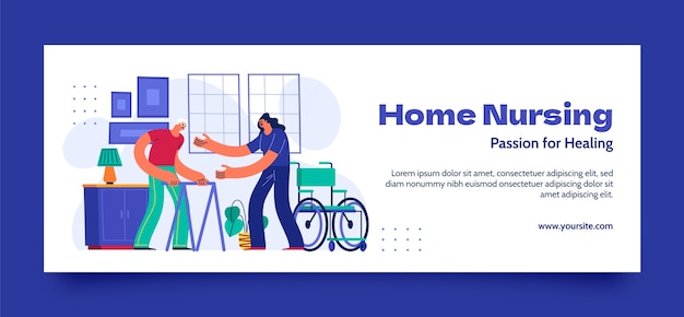 無料ベクター 手描きの在宅看護テンプレート デザイン