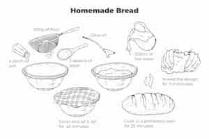 Free vector hand drawn homemade bread recipe