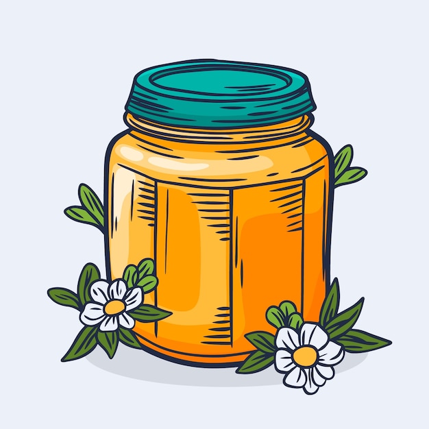 Hand drawn honey jar drawing illustration