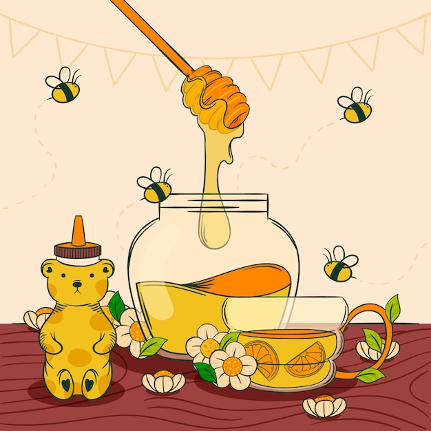 Free vector hand drawn honey jar food drawing element