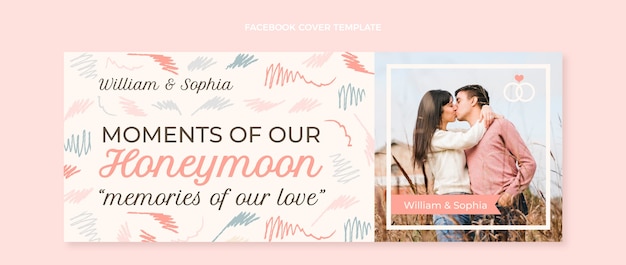 Free vector hand drawn honeymoon facebook cover template