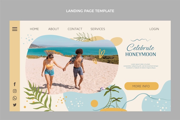 Free vector hand drawn honeymoon landing page template