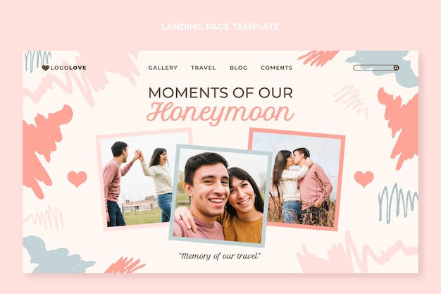 Free vector hand drawn honeymoon landing page