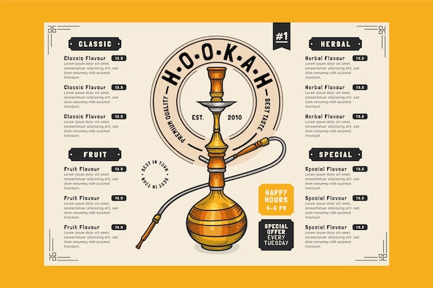 Free vector hand drawn hookah menu template