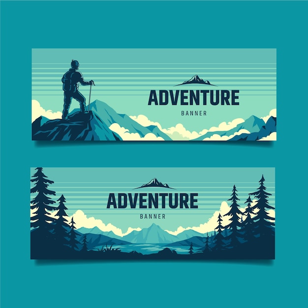 Hand drawn horizontal adventure banners set