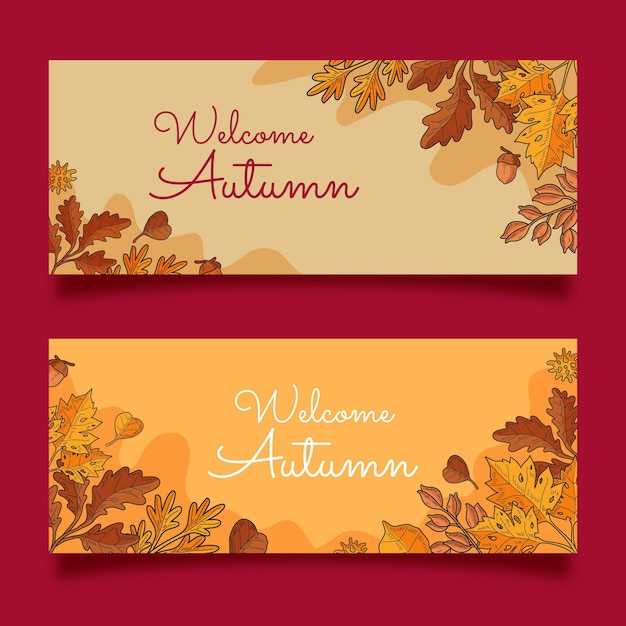 Free vector hand drawn horizontal autumn banners set