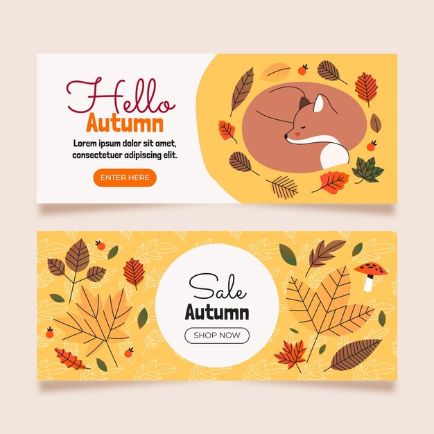 Hand drawn horizontal autumn banners set