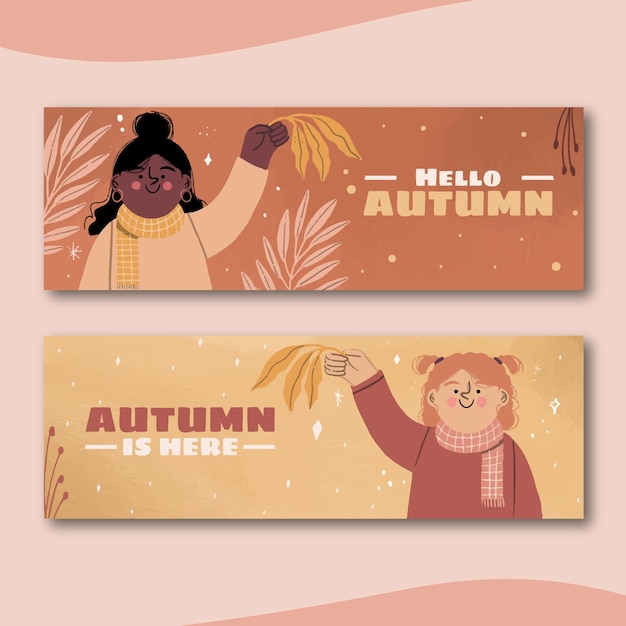 Hand drawn horizontal autumn banners set