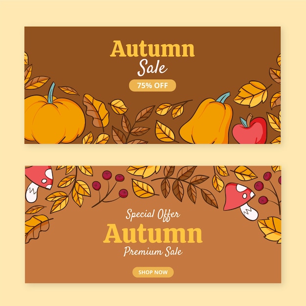 hand drawn horizontal autumn sale banners set