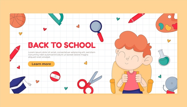 Free vector hand drawn horizontal banner template for back to school season