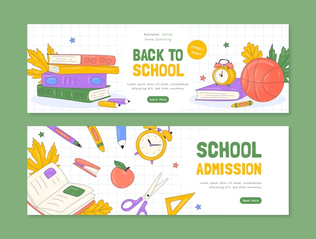 Hand drawn horizontal banner template for back to school season