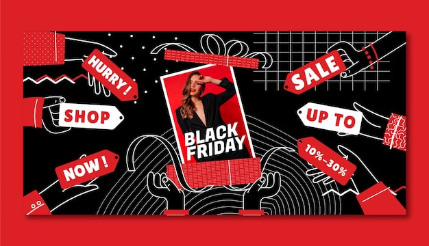 Free vector hand drawn horizontal banner template for black friday sales