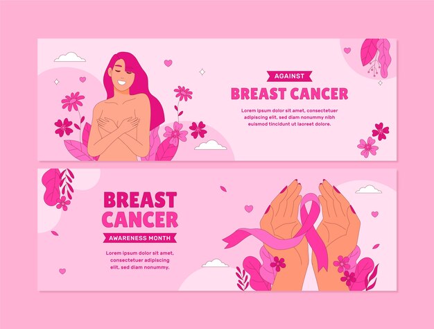 Hand drawn horizontal banner template for breast cancer awareness month