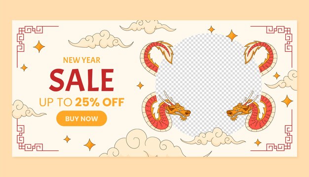 Hand drawn horizontal banner template for chinese new year festival