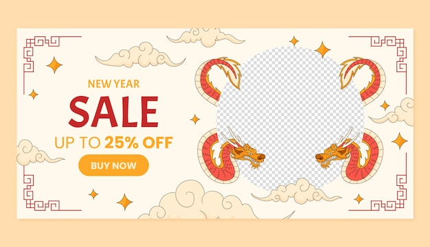 Hand drawn horizontal banner template for chinese new year festival