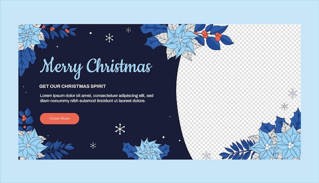 Free vector hand drawn horizontal banner template for christmas season celebration with poinsettia
