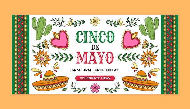 hand drawn horizontal banner template for cinco de mayo celebration