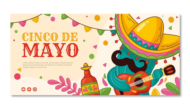 Hand drawn horizontal banner template for cinco de mayo celebration