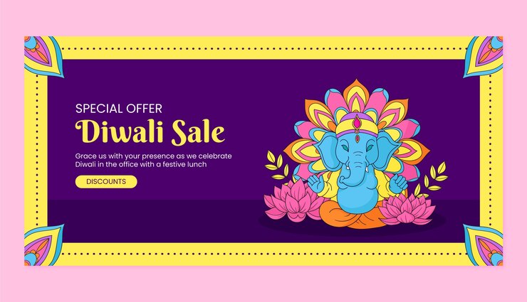 मुफ़्त वेक्टर hand drawn horizontal banner template for diwali festival celebration
