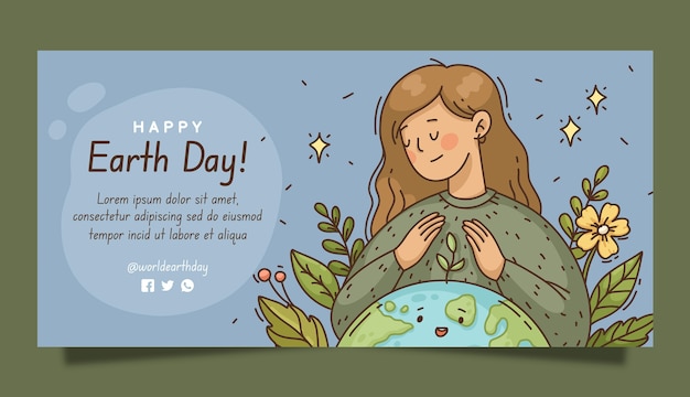 Hand drawn horizontal banner template for earth day celebration