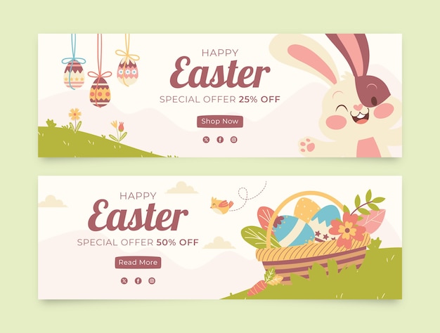 Free vector hand drawn horizontal banner template for easter holiday