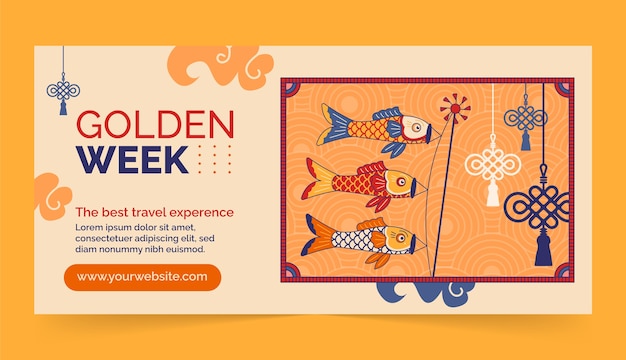 Бесплатное векторное изображение Нарисованный вручную шаблон горизонтального баннера для празднования золотой недели