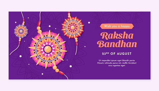 無料ベクター ラクシャ バンダンのお祝いのための手描きの水平バナー テンプレート