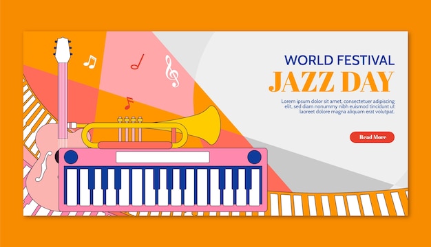 Бесплатное векторное изображение Ручно нарисованный горизонтальный шаблон баннера для всемирного дня джаза