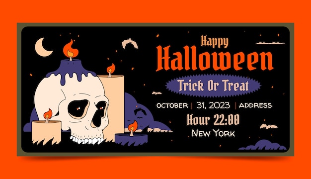Ручно нарисованный горизонтальный шаблон баннера для празднования Хэллоуина