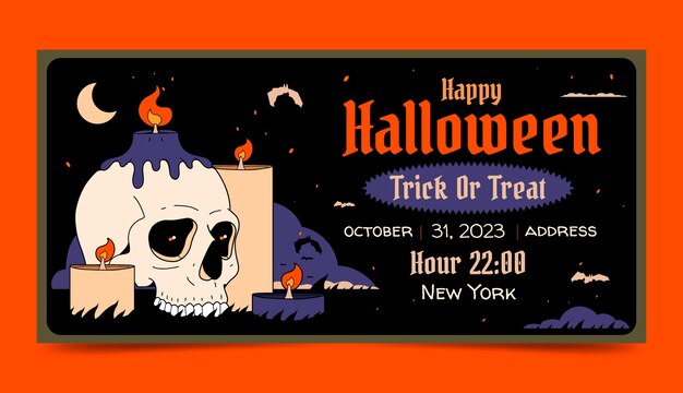 Hand drawn horizontal banner template for halloween celebration