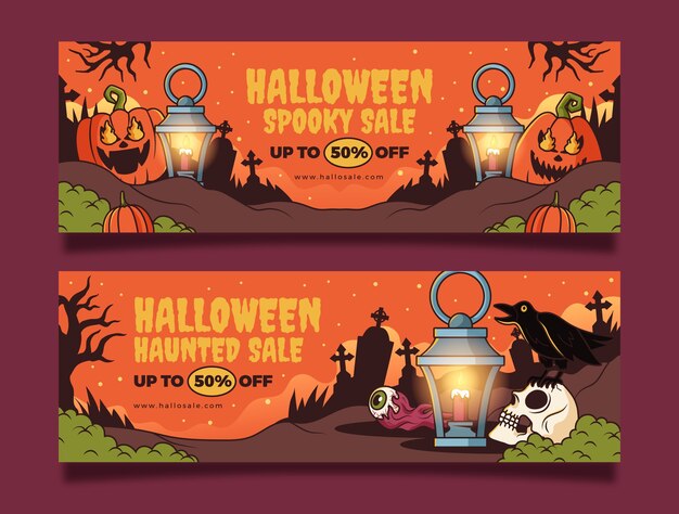 Hand drawn horizontal banner template for halloween season