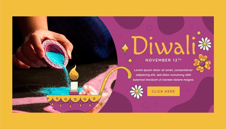 Free Vector hand drawn horizontal banner template for hindu diwali festival celebration