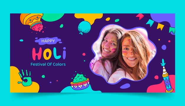 Hand drawn horizontal banner template for holi festival celebration