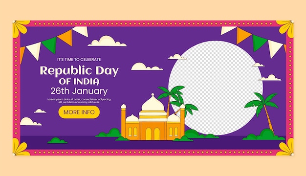 Free vector hand drawn horizontal banner template for indian republic day celebration