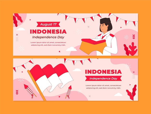 Hand drawn horizontal banner template for indonesia independence day celebration