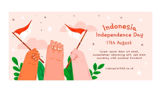 Free vector hand drawn horizontal banner template for indonesia independence day celebration