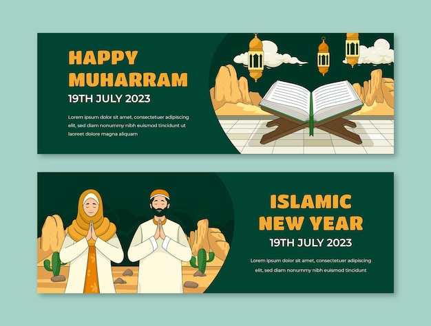 Hand drawn horizontal banner template for islamic new year celebration
