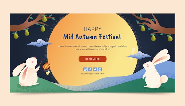 Free vector hand drawn horizontal banner template for mid-autumn festival celebration