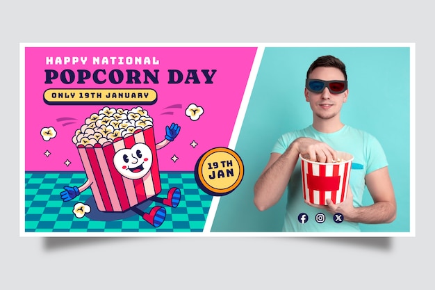 Modello di banner orizzontale disegnato a mano per la giornata nazionale del popcorn