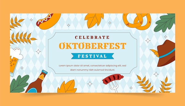 Free vector hand drawn horizontal banner template for oktoberfest beer festival celebration