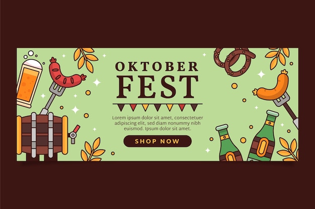 Hand drawn horizontal banner template for oktoberfest beer festival celebration