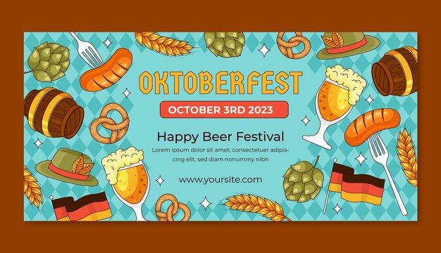 hand drawn horizontal banner template for oktoberfest beer festival celebration