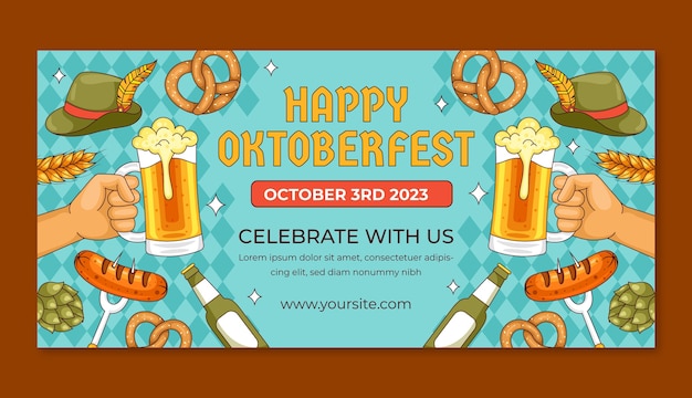Free vector hand drawn horizontal banner template for oktoberfest beer festival celebration
