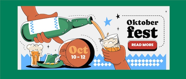 Hand drawn horizontal banner template for oktoberfest beer festival celebration