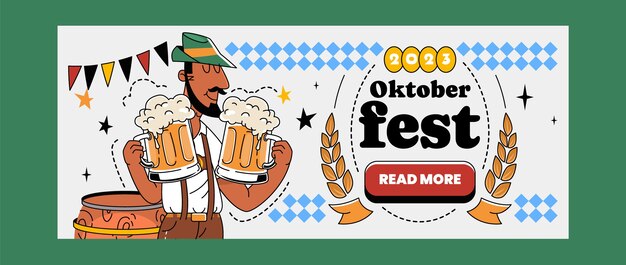 オクトーバーフェストのビール祭りのお祝いのための手描きの水平バナー テンプレート