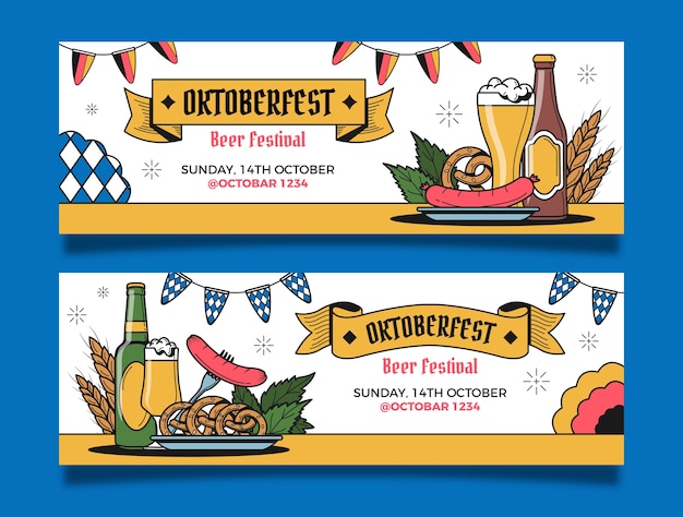 Modello di banner orizzontale disegnato a mano per la celebrazione del festival della birra oktoberfest