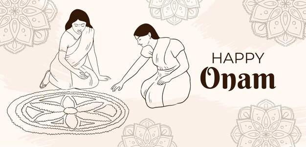 Hand drawn horizontal banner template for onam festival celebration