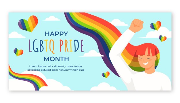 Free vector hand drawn horizontal banner template for pride month celebration